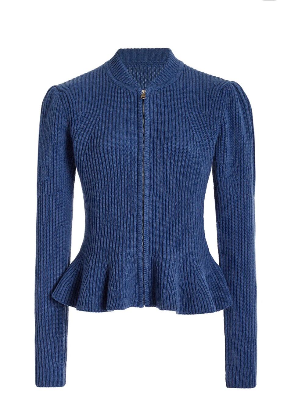 Gabriela Hearst Carroll Ribbed Zip Peplum Sweater | Blue | Size Small | NWOT